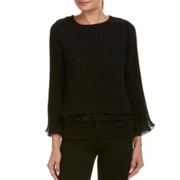 NWT BB Dakota Pleated Long Sleeve Black Blouse - Picture 1 of 8